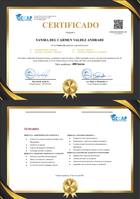 Certificado de 400 horas académicas